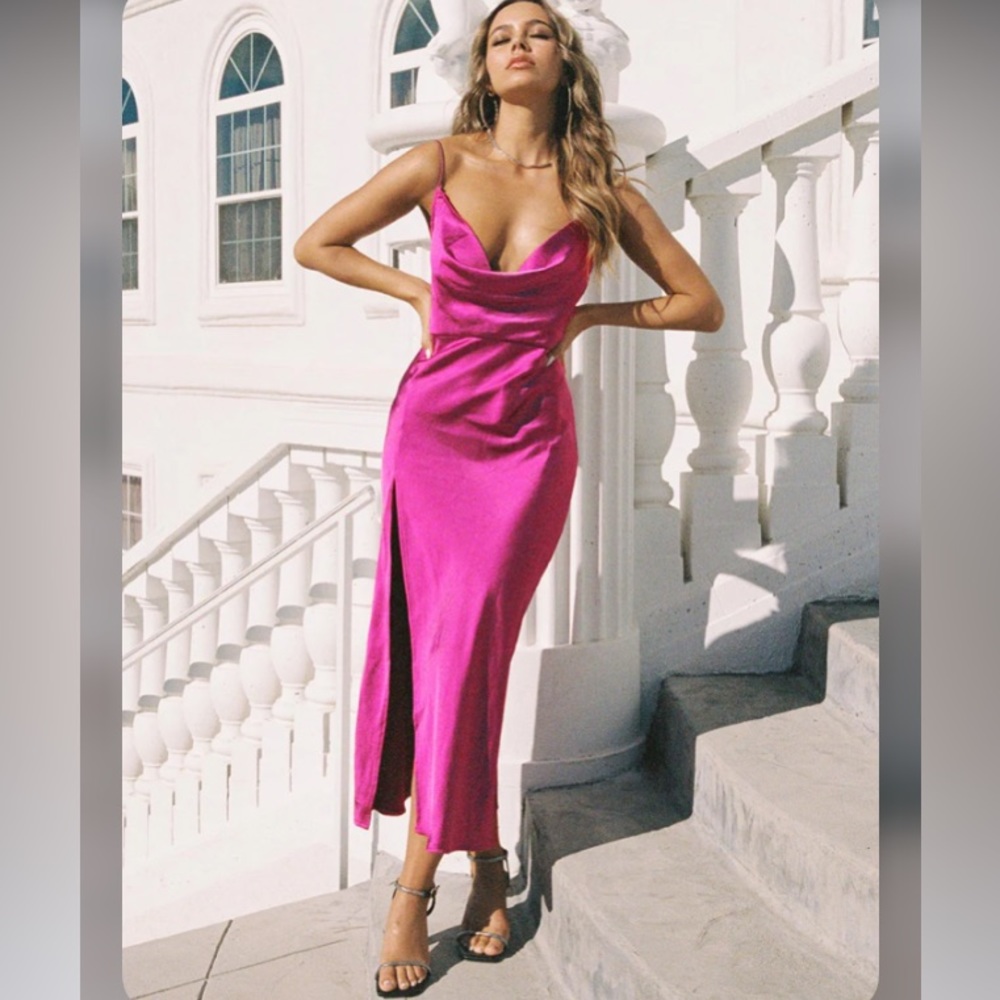 Princess Polly LIONESS WALK THE LINE MIDI DRESS MAGENTA